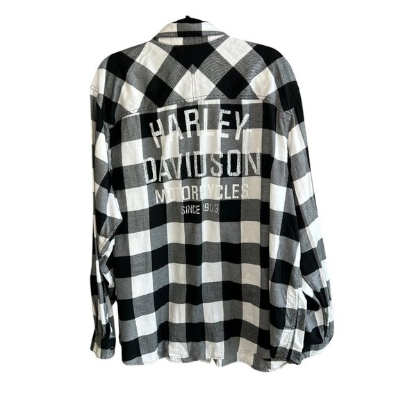 Harley Davidson Black White Buffalo Check Spell Out Button Front Shirt 3X Slim - Picture 3 of 11
